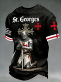 Men's  Retro St George's Day  Casual Waffle Short-Sleeve T-Shirt