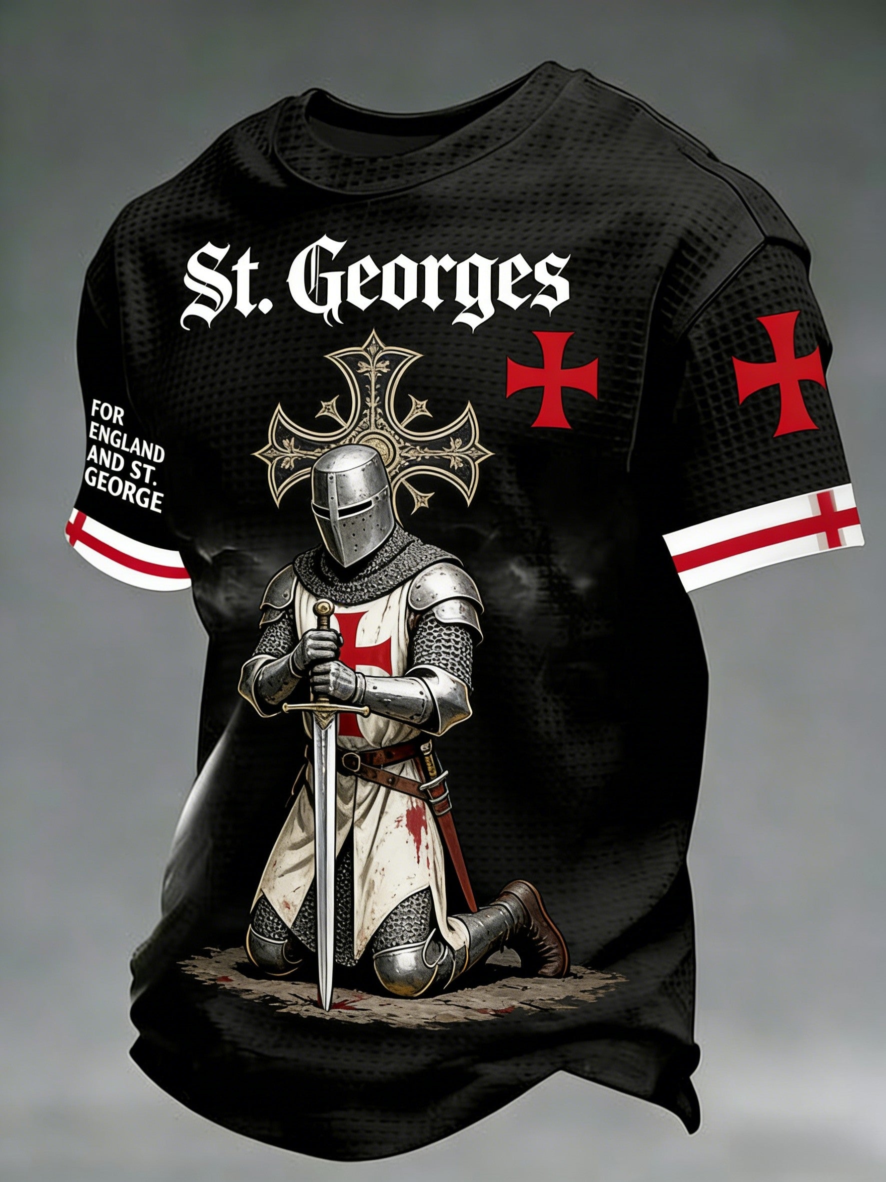 Men's  Retro St George's Day  Casual Waffle Short-Sleeve T-Shirt