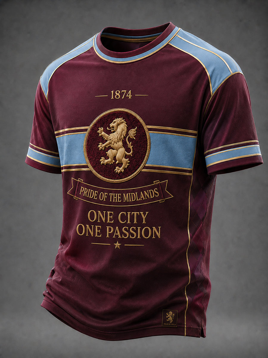 Men's Retro Aston Villa Football Fan Art Print Casual Jersey