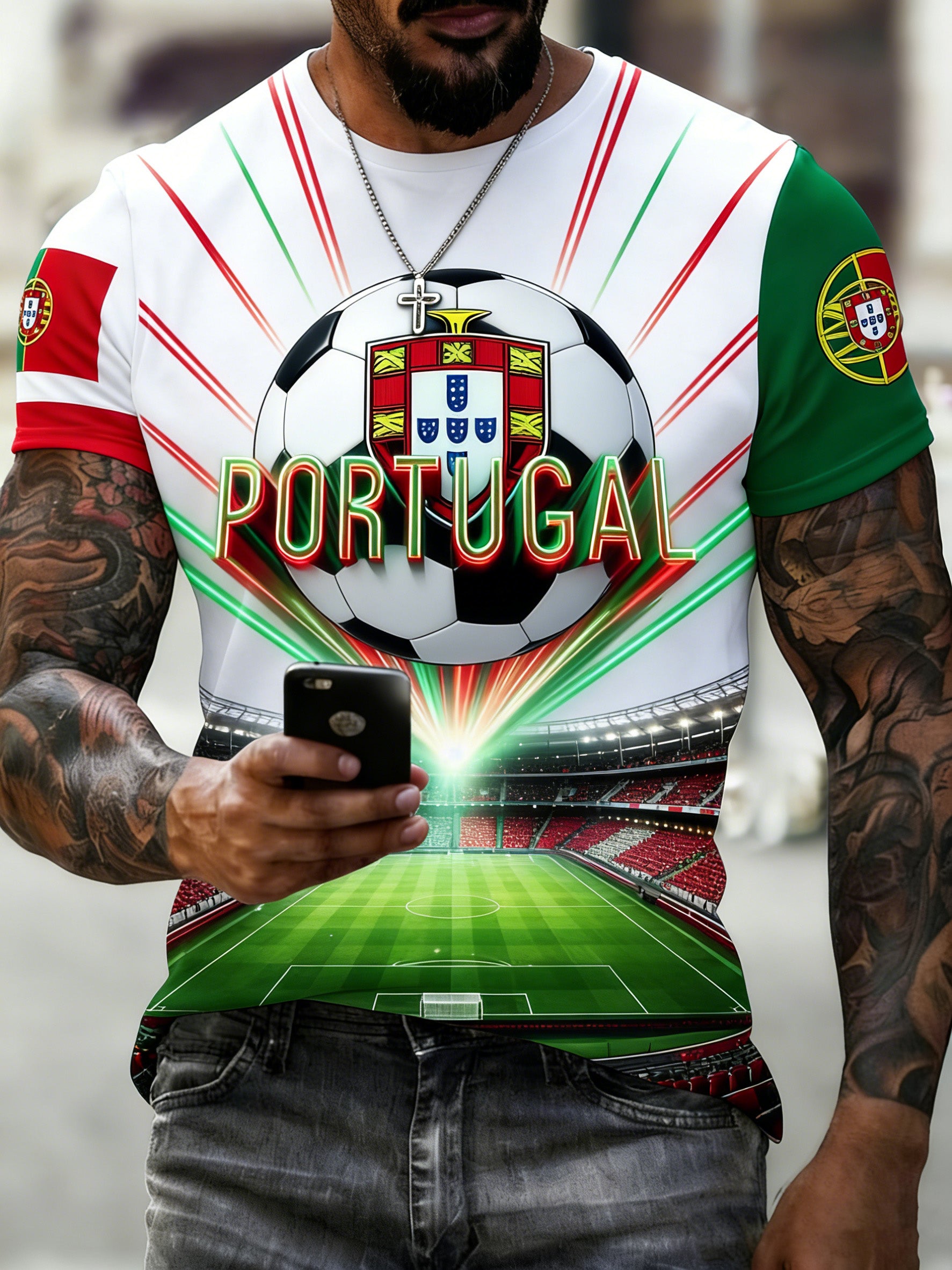 Men's Portugal Football Fan T-Shirt With Artistic Print