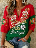 Women's Portuguese Football Match Cheering Art Print V-Neck Top