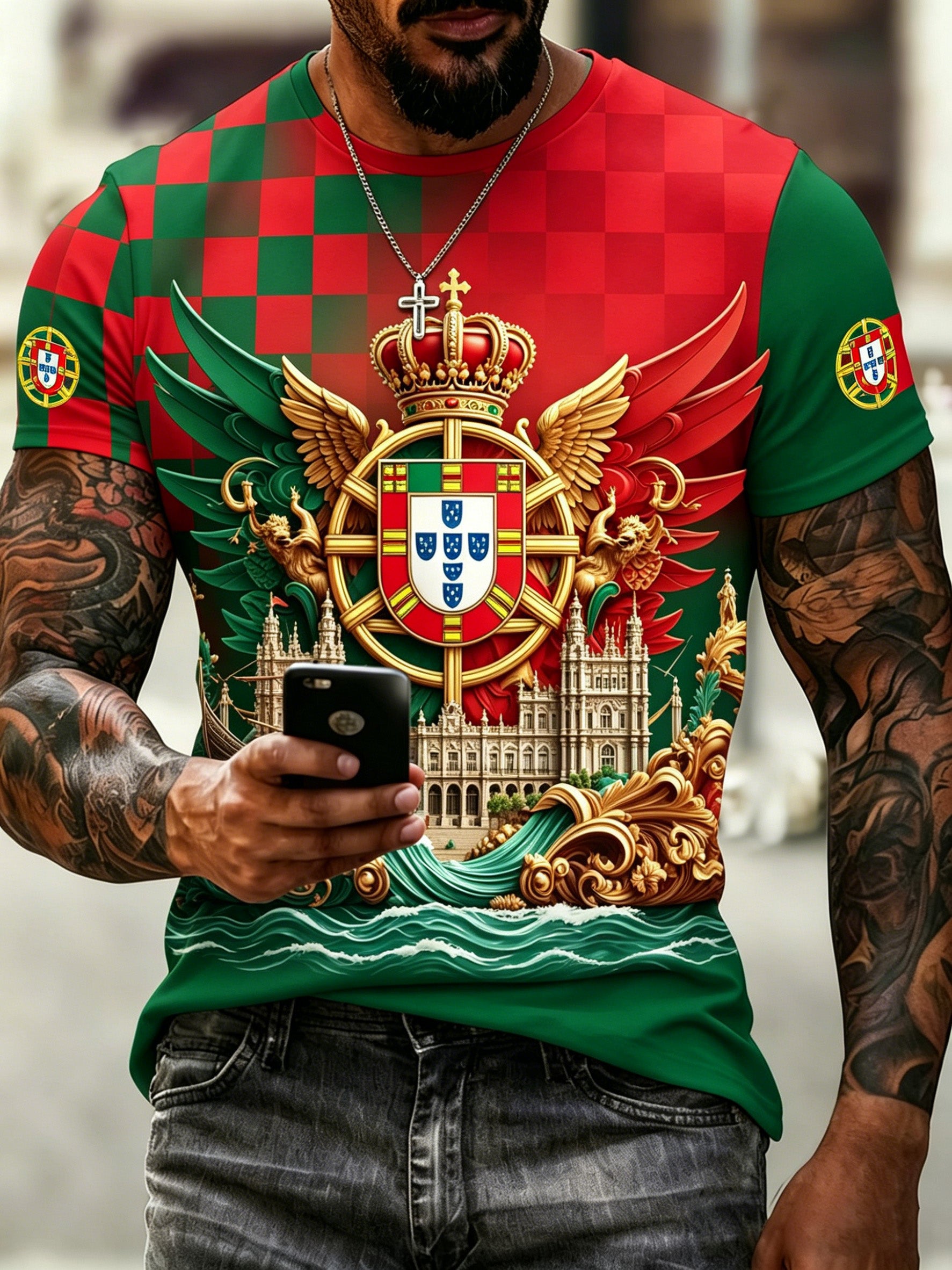 Men's Portugal Football Match Cheer Art Print T-Shirt