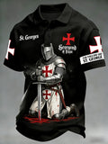 Men's  Retro St George's Day  Casual Waffle Short-Sleeve Polo Shirt