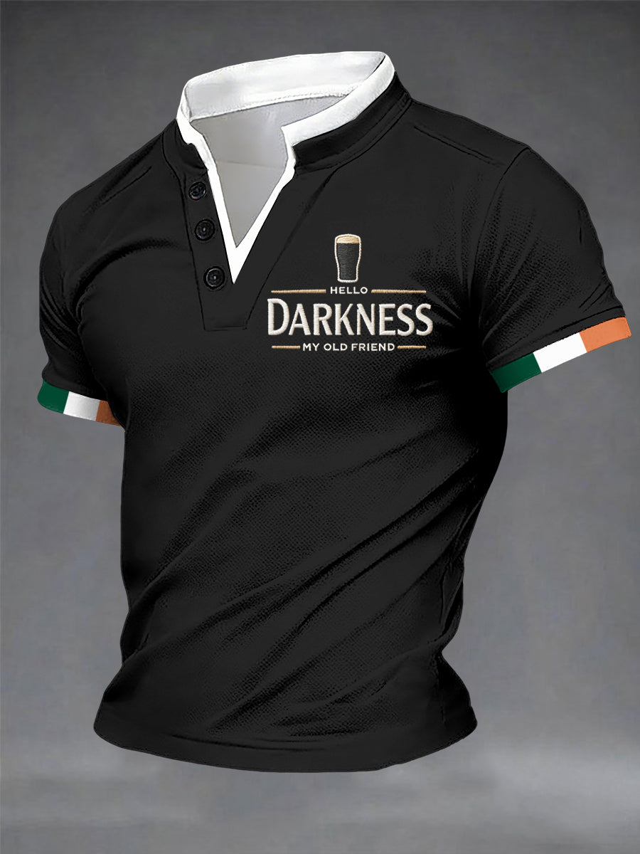Men's Hello Darkness My Old Friend Double Layer Collar T-Shirt