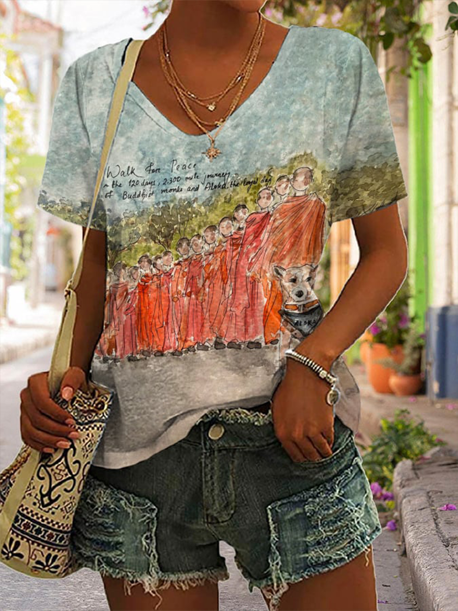 Women's Walk For Peace V-neck T-shirt