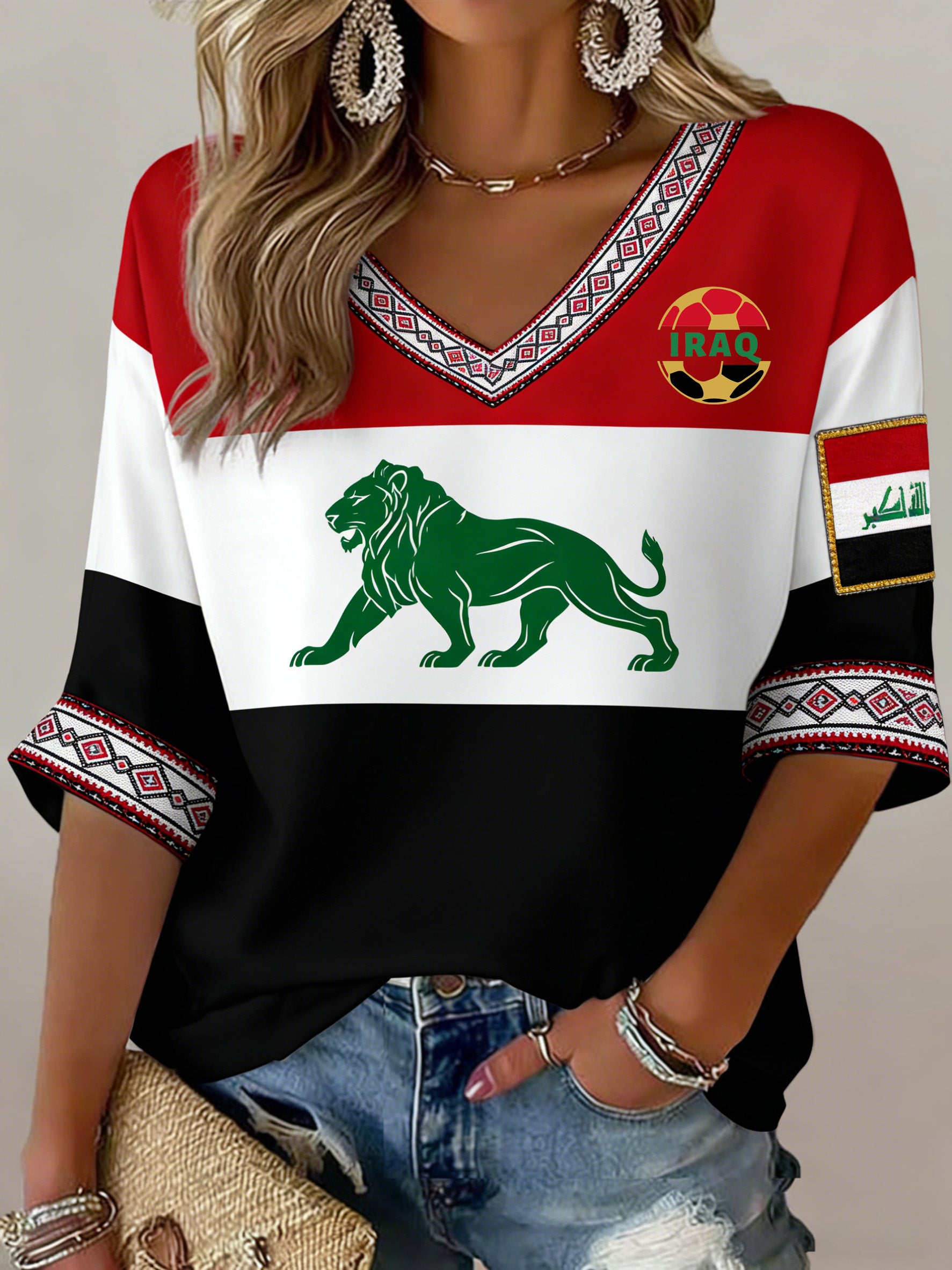 Women's Iraq Football Match Cheering Art Print Fan T-Shirt