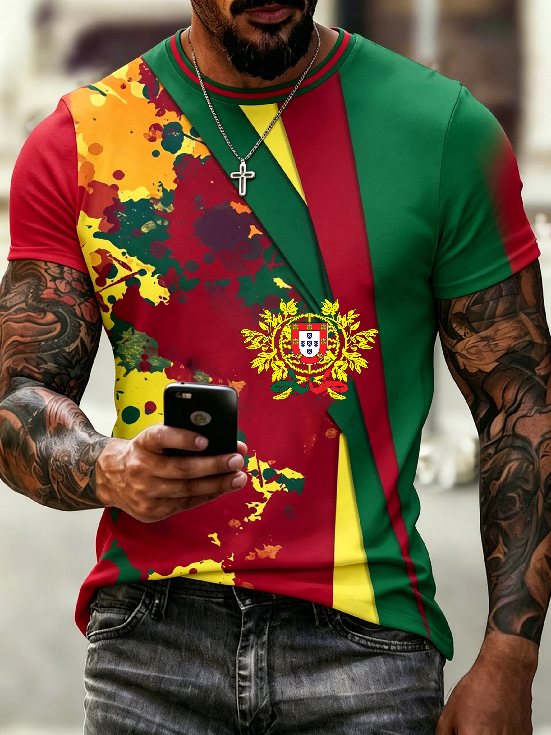 Men's Portugal Football Match Cheer Art Print T-Shirt