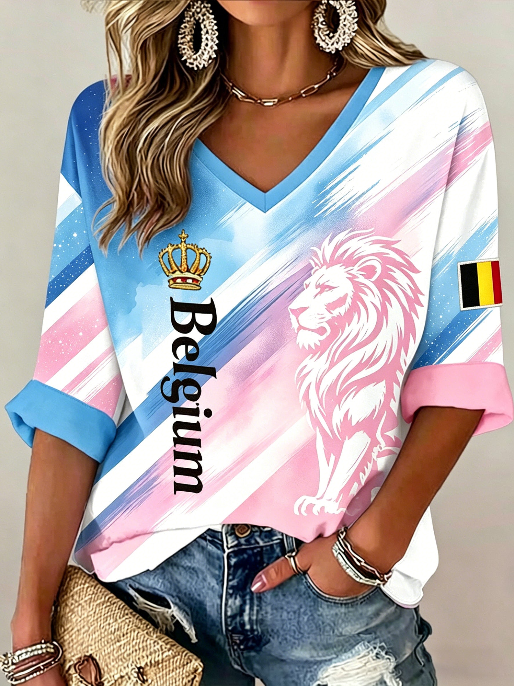 Women's Belgian Football Match Cheering Art Print Fan T-Shirt