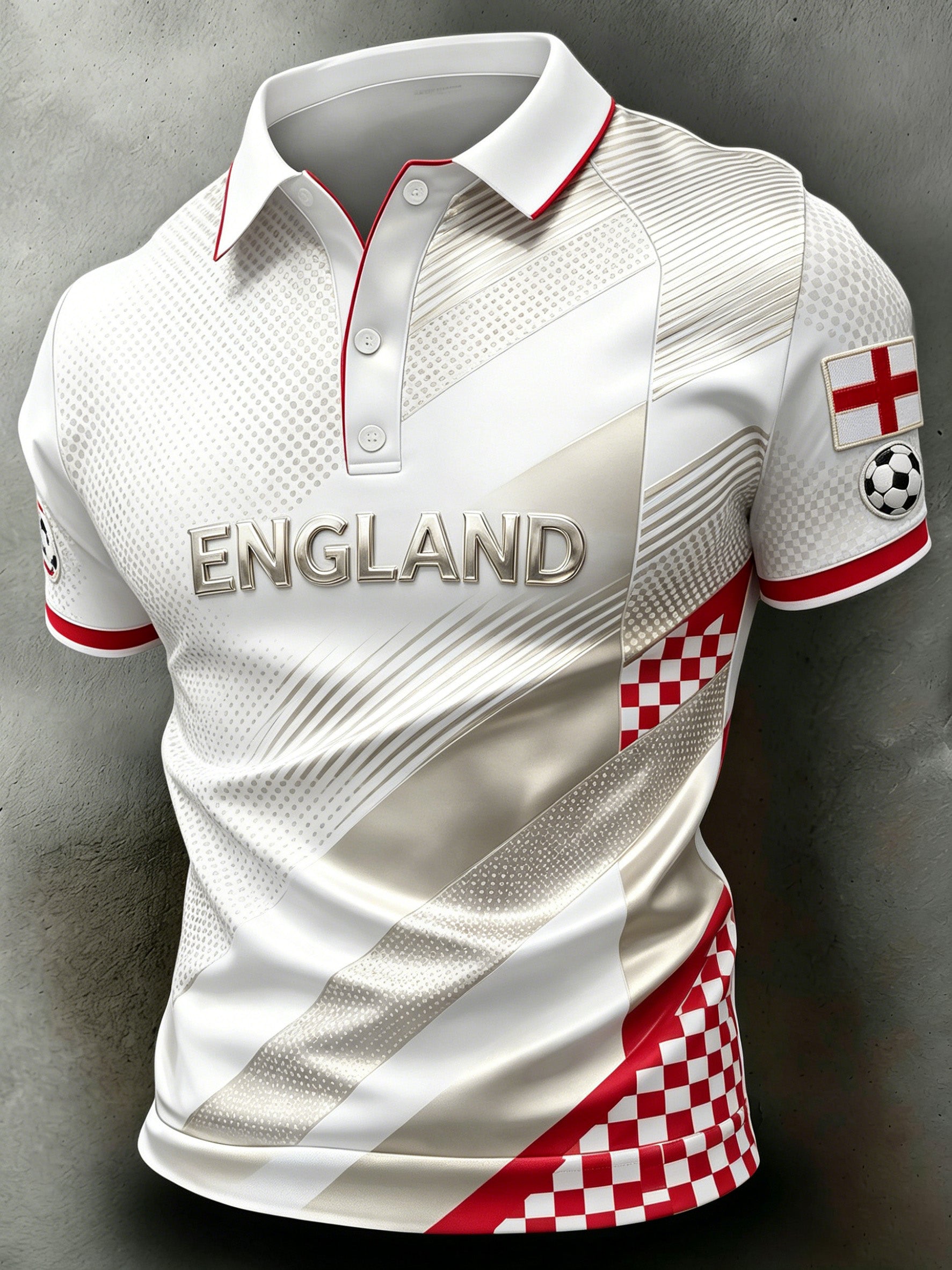 Men's England Football Match Support Art Print Fan Polo Shirt
