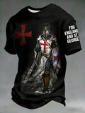 Men's  Retro St George's Day  Casual Waffle Short-Sleeve T-Shirt