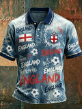 Men's Retro England Football Fan Art Print Casual Polo Shirt