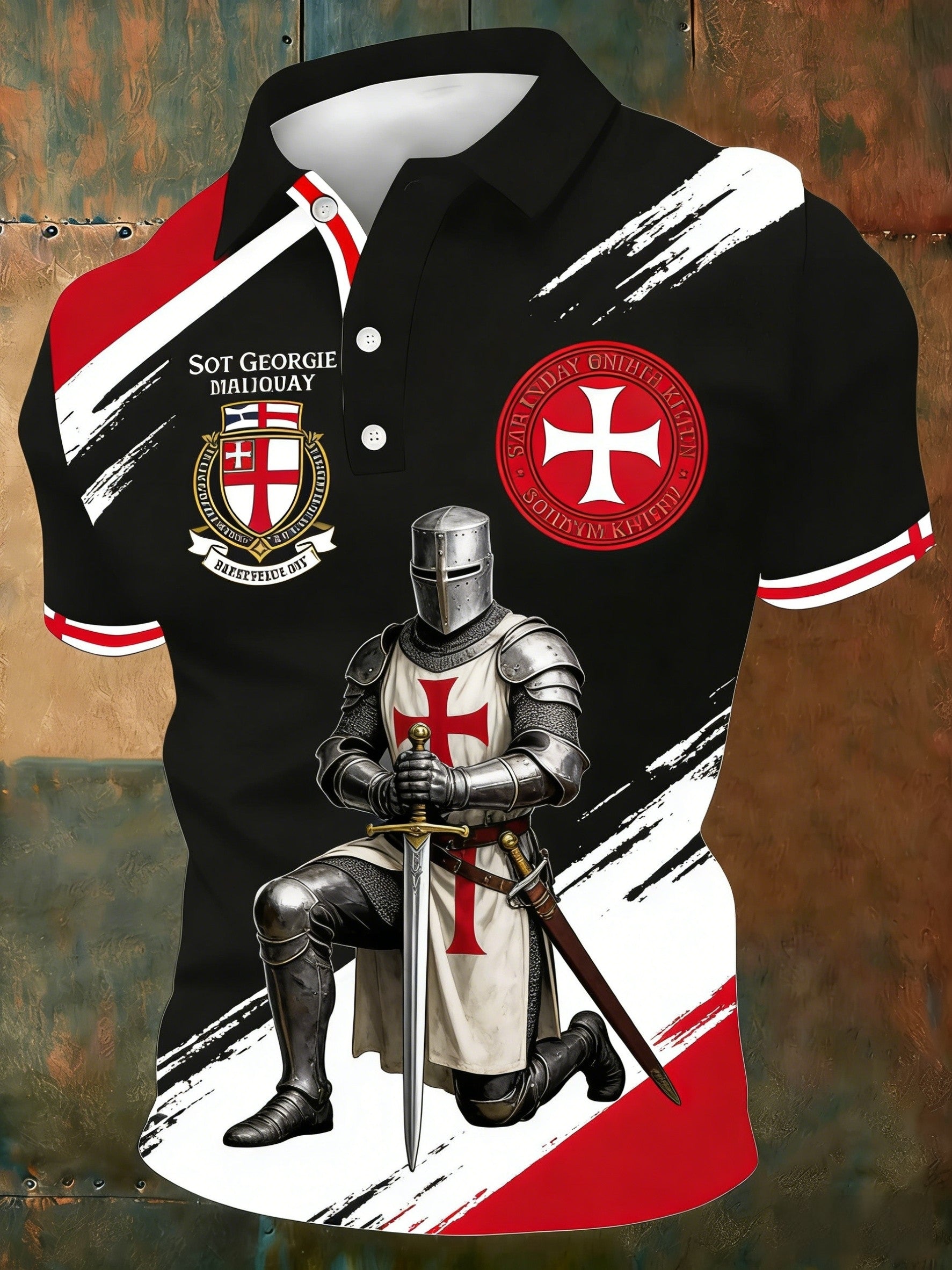 Men's  Retro St George's Day  Casual Short-Sleeve Polo Shirt