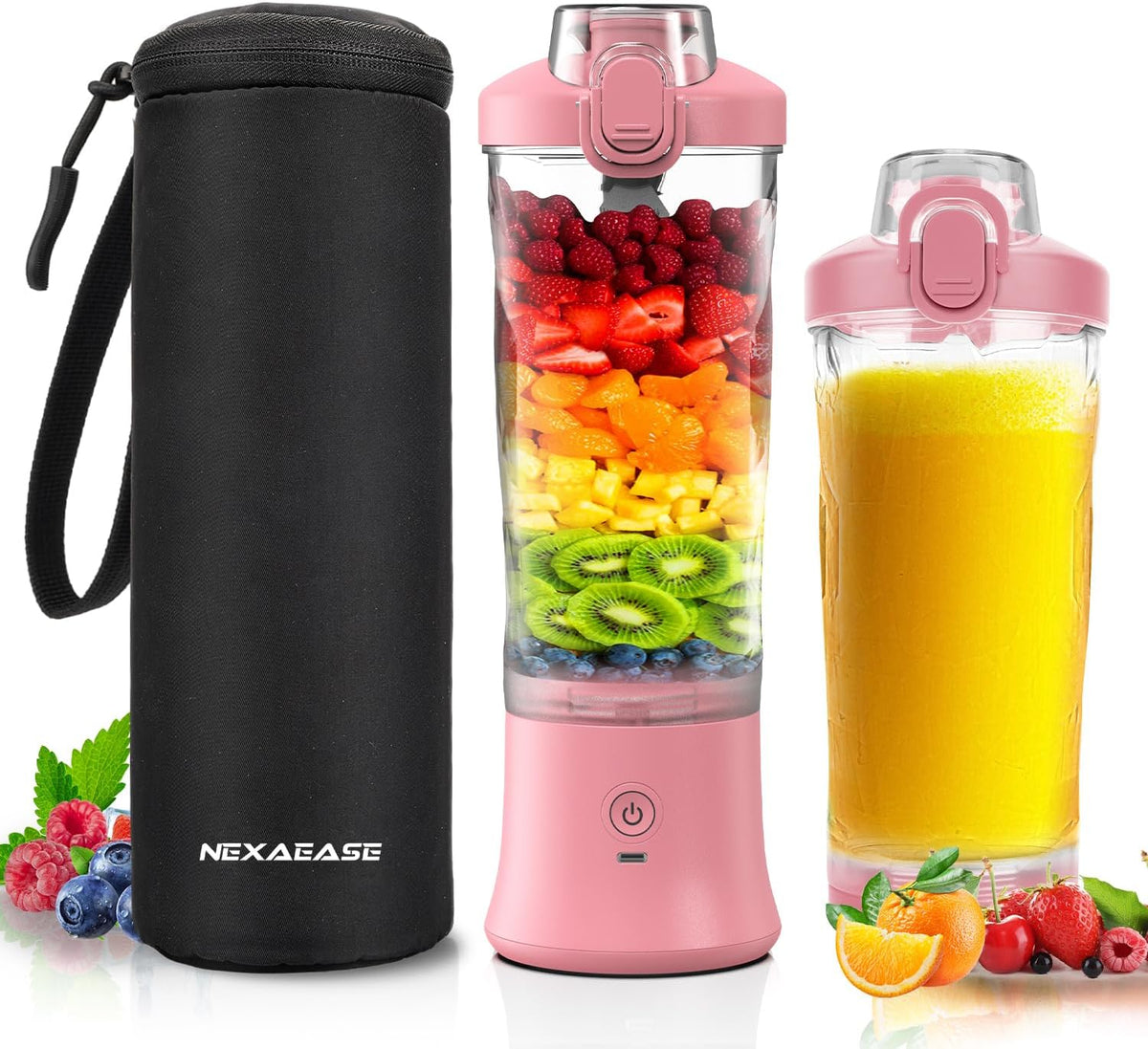 Portable Blender Personal Juicer for Shakes and Smoothies - 20 OZ Electric Protein Shaker Bottle with Insulated Sleeve, Travel Lid, USB-C Rechargeable - Mini Small Blender Cup for Kitchen, Office, Gym
