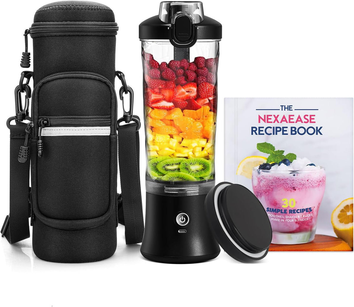 Portable Blender Personal Juicer for Shakes and Smoothies - 20 OZ Electric Protein Shaker Bottle with Insulated Sleeve, Travel Lid, USB-C Rechargeable - Mini Small Blender Cup for Kitchen, Office, Gym