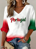 Women's Portugal Football Match Support Art Print V-Neck T-Shirt