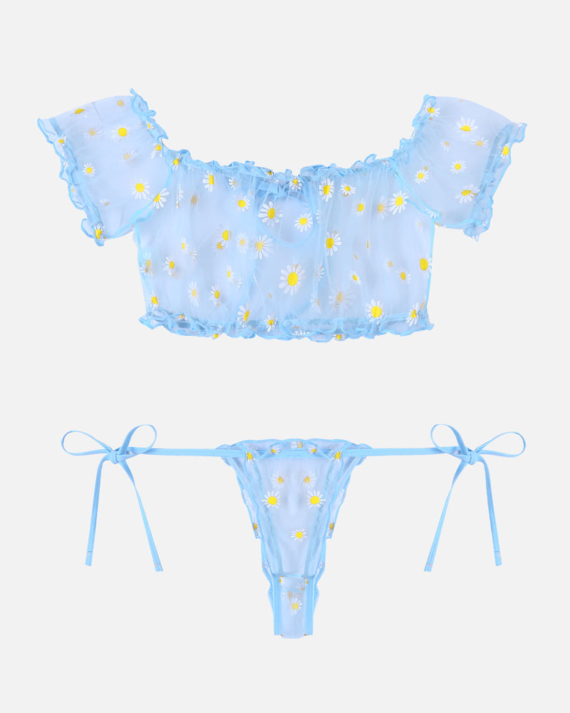 Floral Mesh Ruffle Lingerie Set