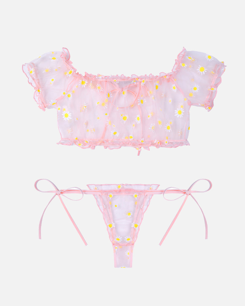 Floral Mesh Ruffle Lingerie Set