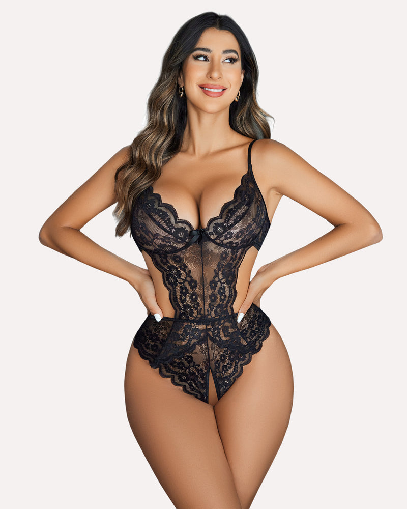 Lace V Neck Cut Out One Piece