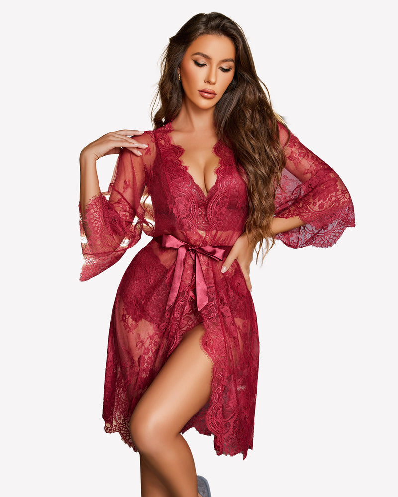 3 Piece Bra and Panty Sets with Robe