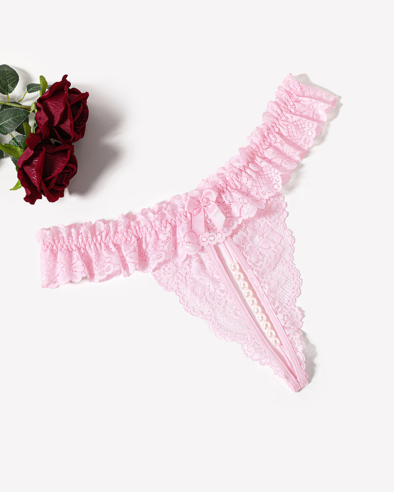 Lace Low Waist Thongs with Pearls Ball