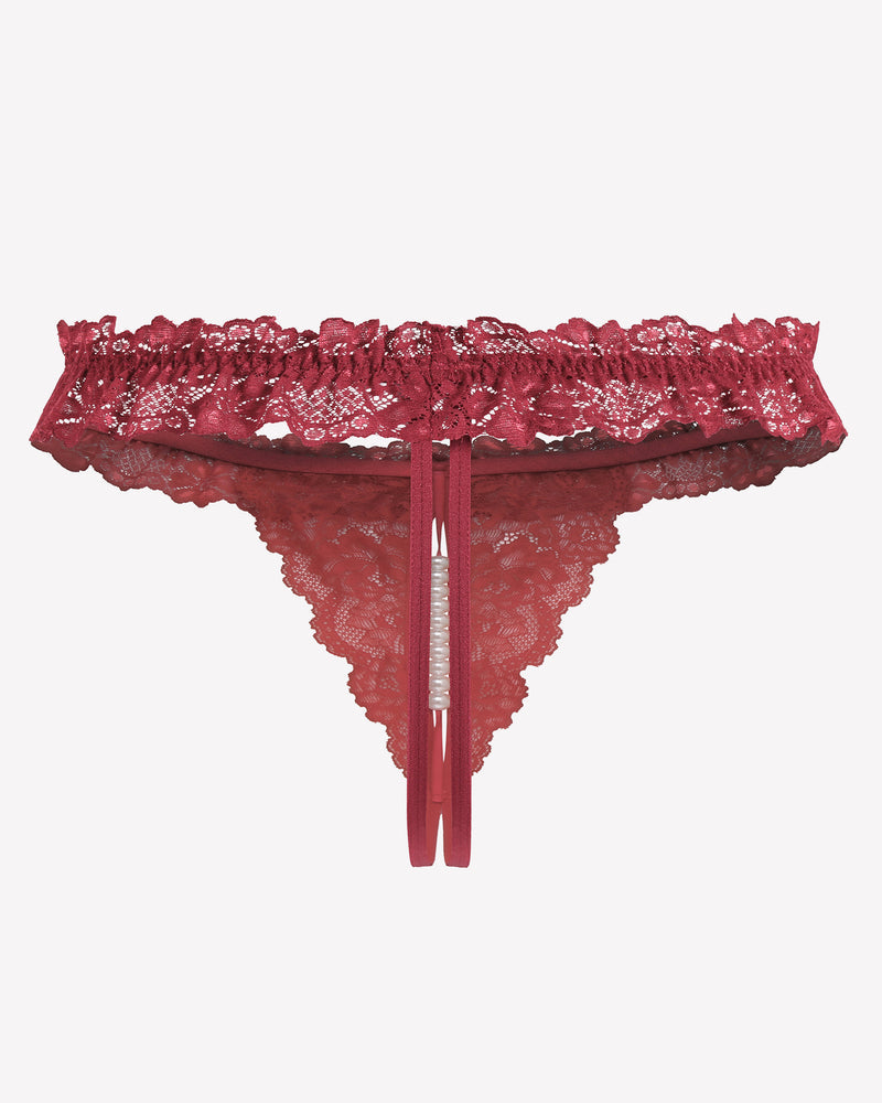 Lace Low Waist Thongs with Pearls Ball