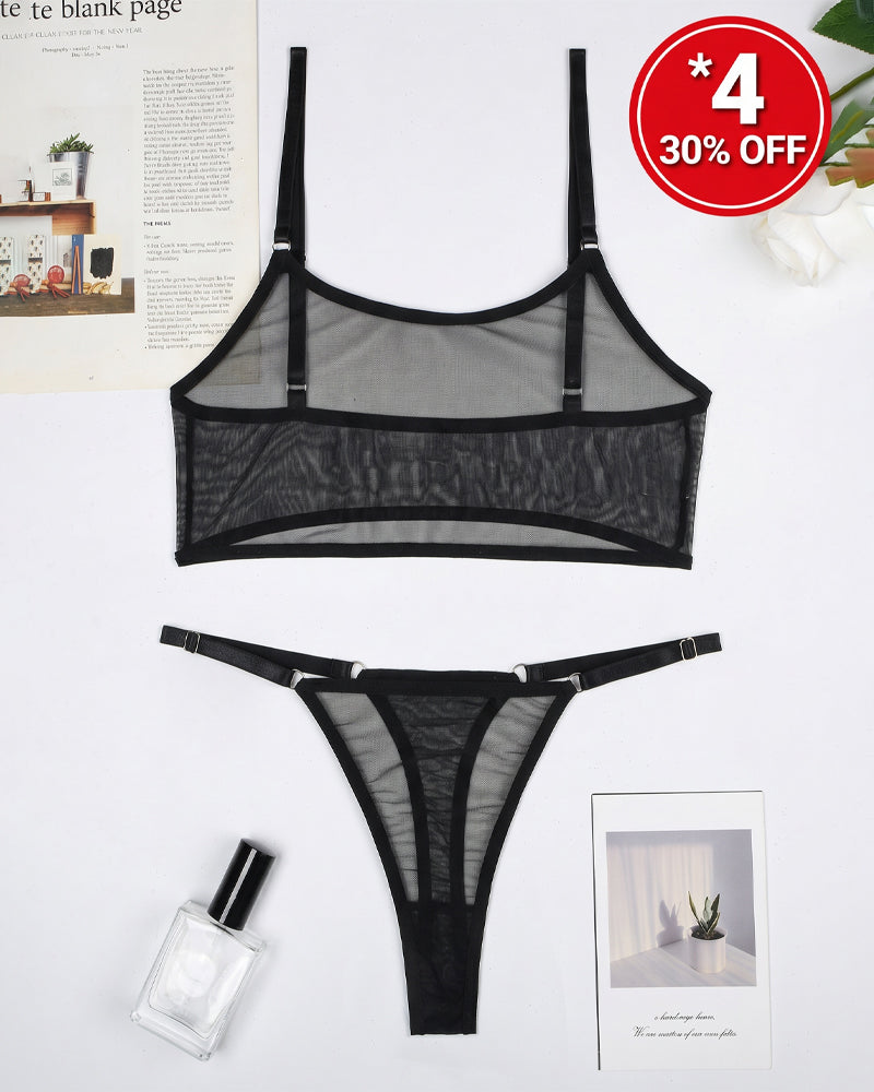 Mesh See-Through Camisole Bra Set