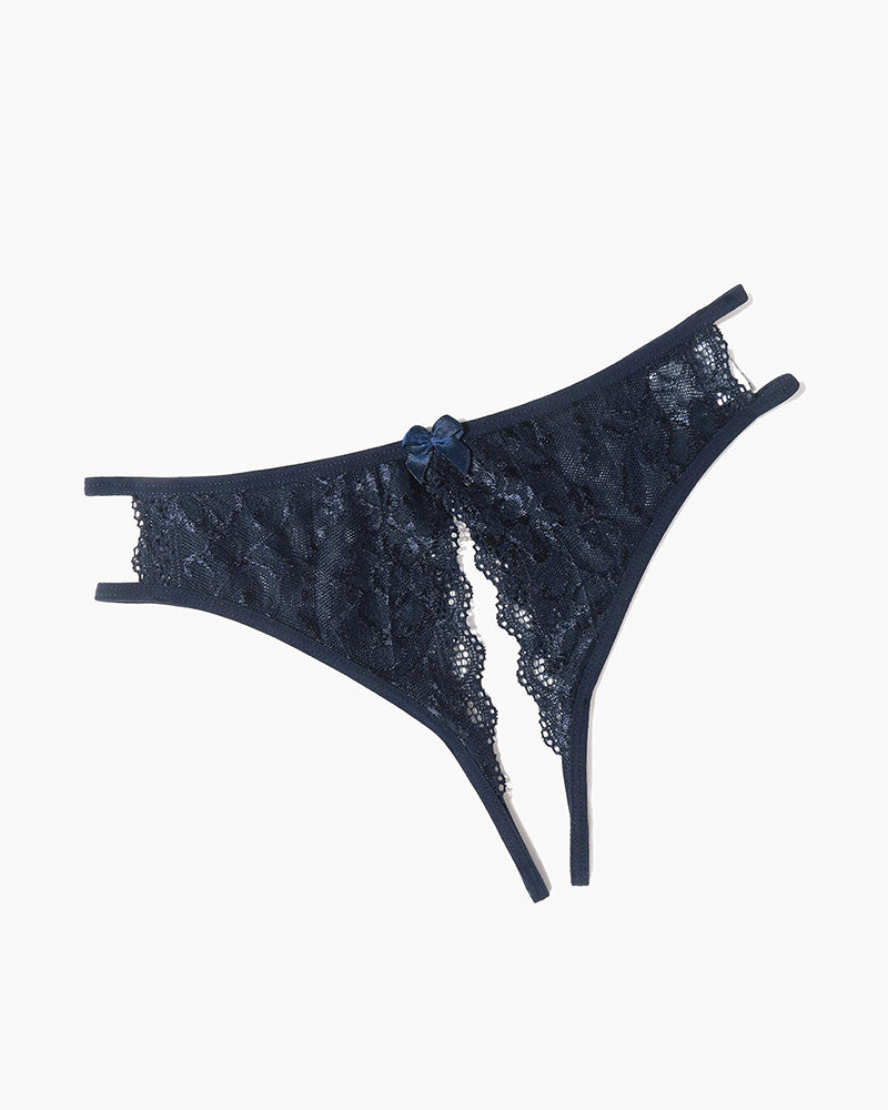 Floral Lace Crotchless Panties with Bow