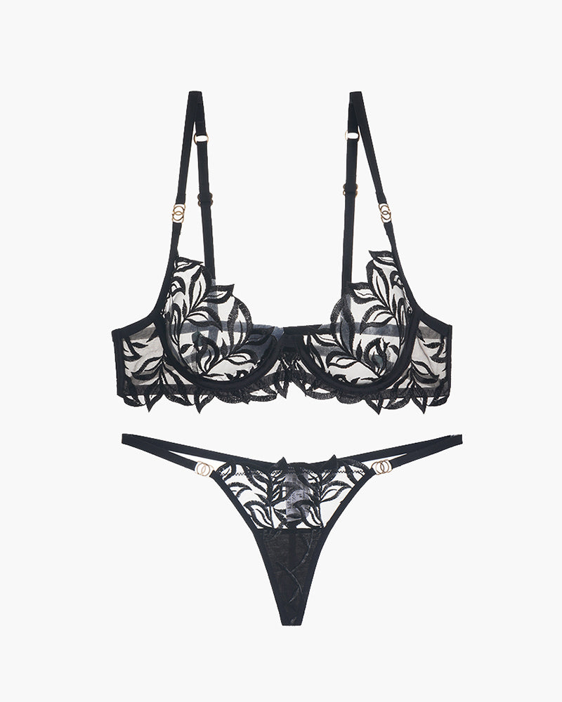 Embroidered Lace Bra and Thong 2 Sets