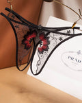 Mesh Embroidered Crotchless Thong