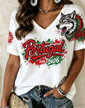 Women's Portugal Football Match Support Art Print V-Neck T-Shirt