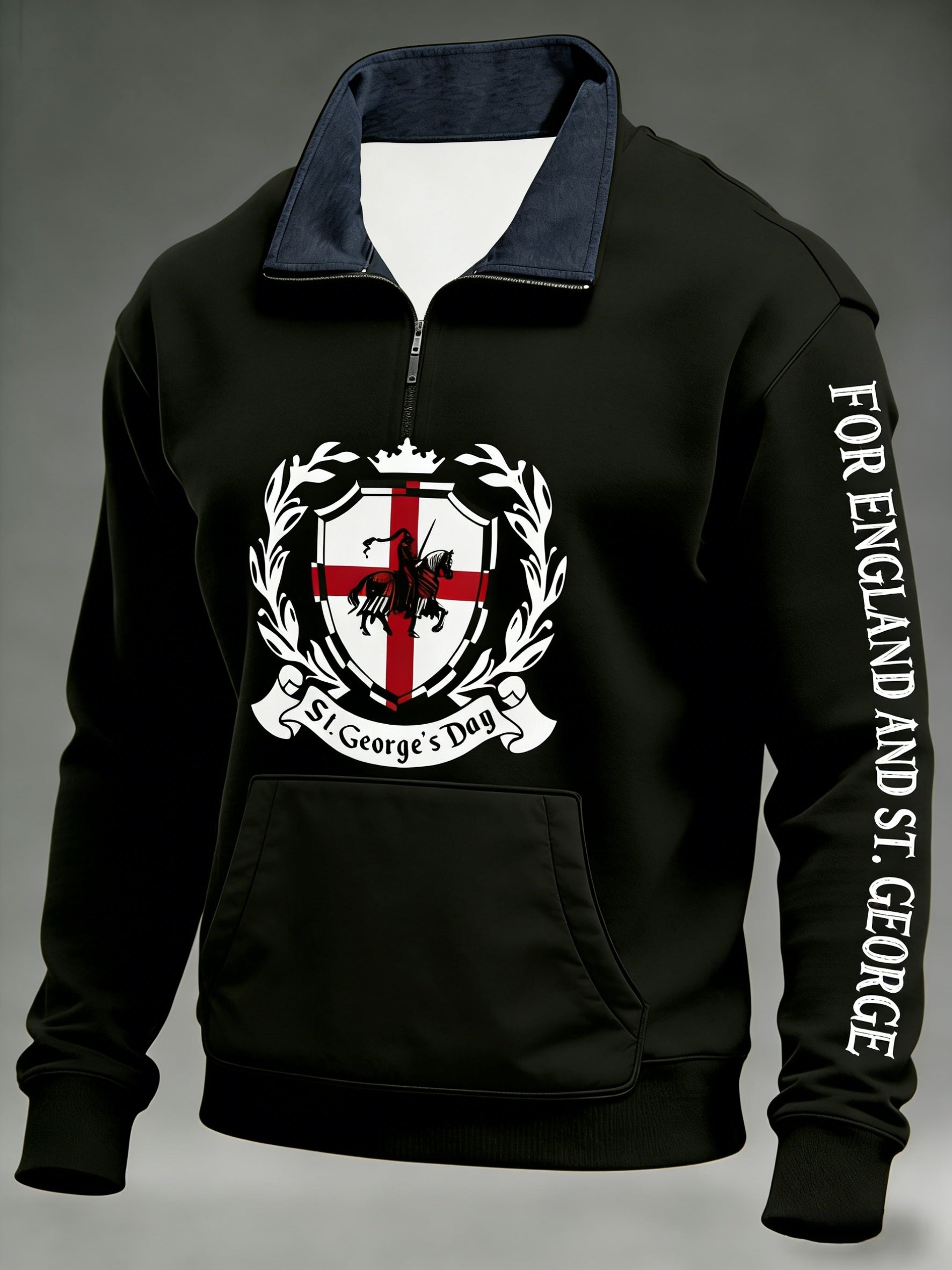 Men's  Retro St George's Day  Casual Zipper-Pocket Sweatshirt