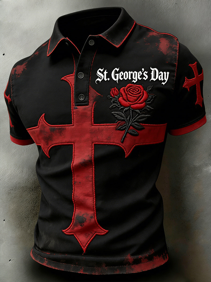 Men's St. George's Day Themed Printed Polo Shirt