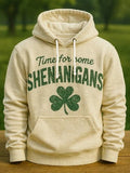 Men's Funny St Patrick's Day Here For The Shenanigans Shamrock Print Casual Hoodie