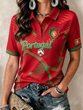 Women's Soccer-Themed Printed Polo Shirt