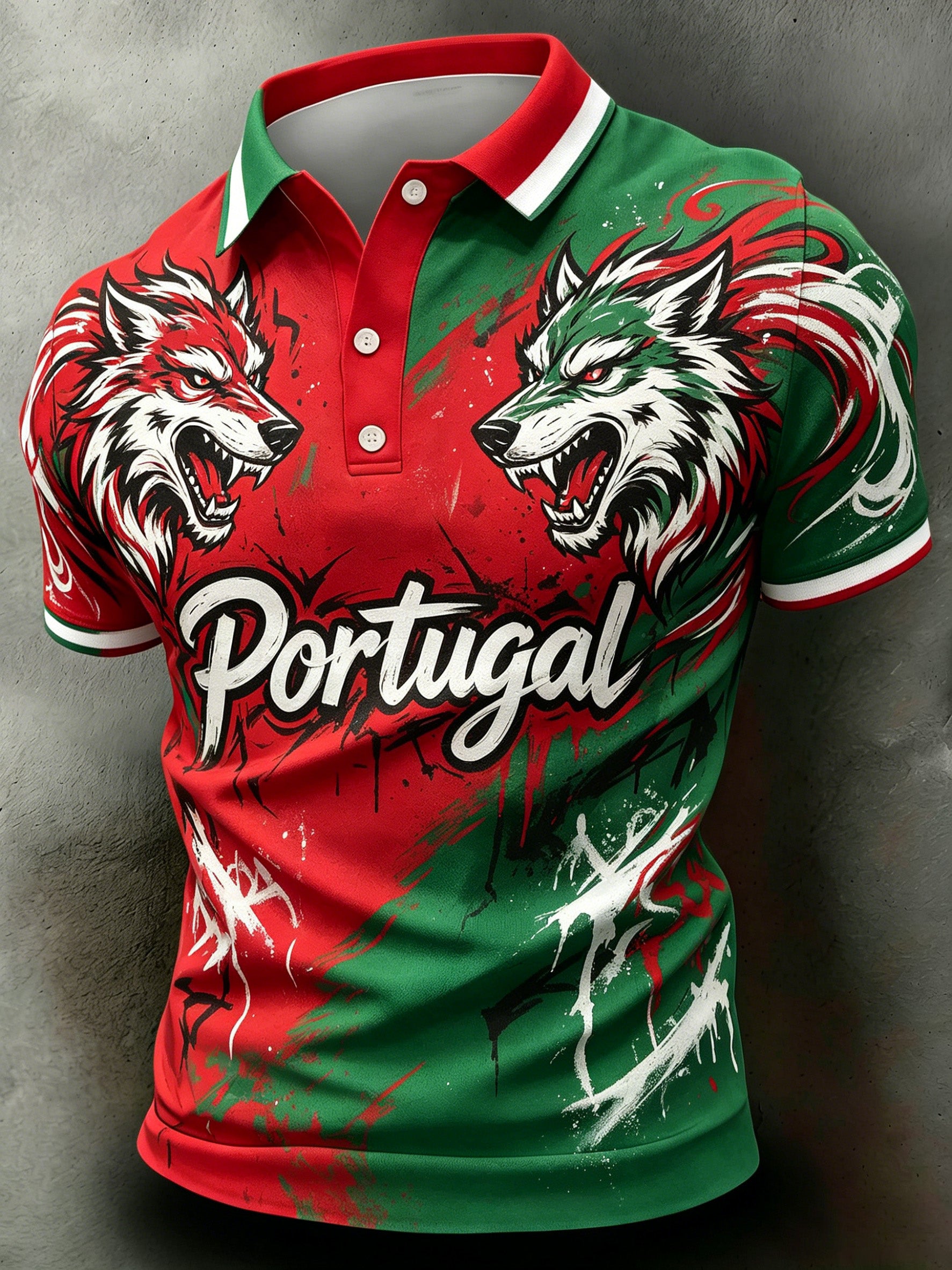 Men's Portugal Football Match Art Print Fan Polo Shirt