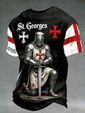 Men's  Retro St George's Day  Casual Waffle Short-Sleeve T-Shirt